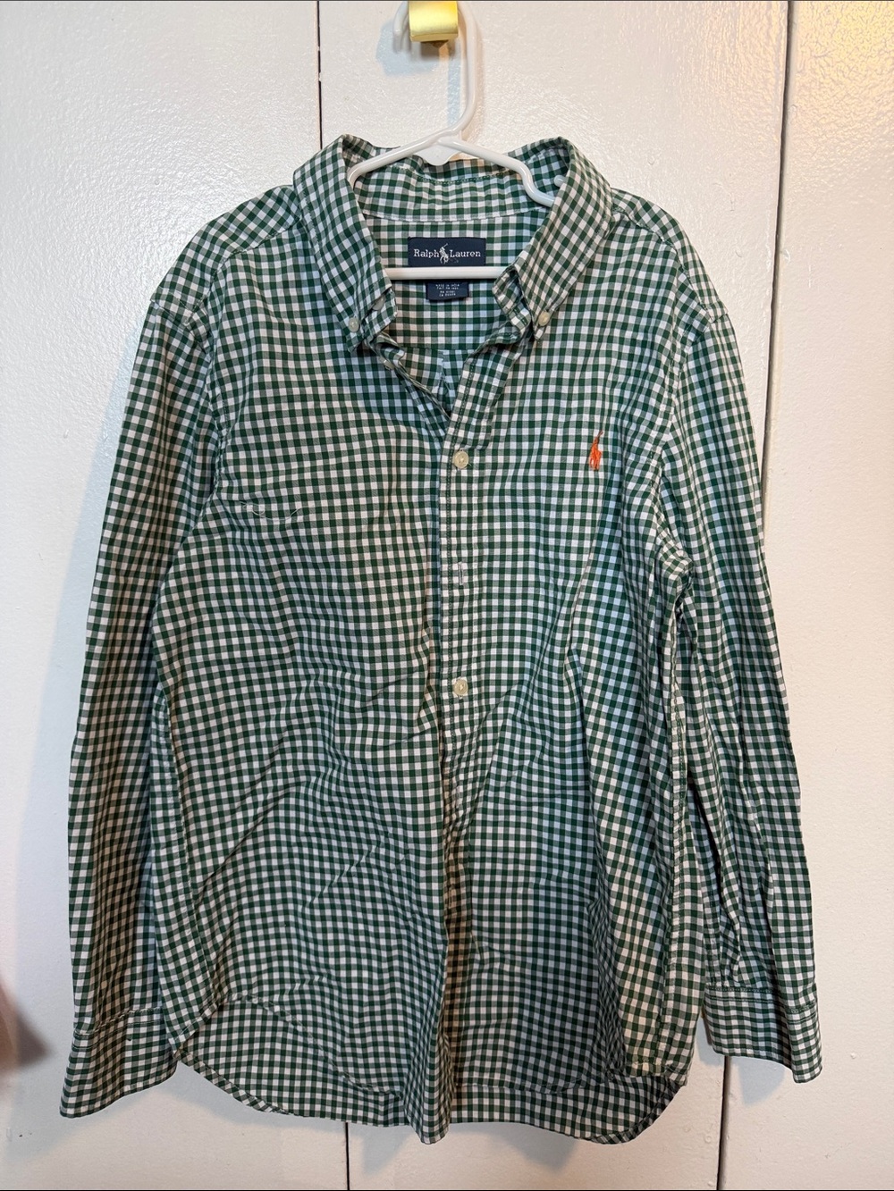 Ralph Lauren Green Gingham Button-Up Shirt Jacket with Orange Pony